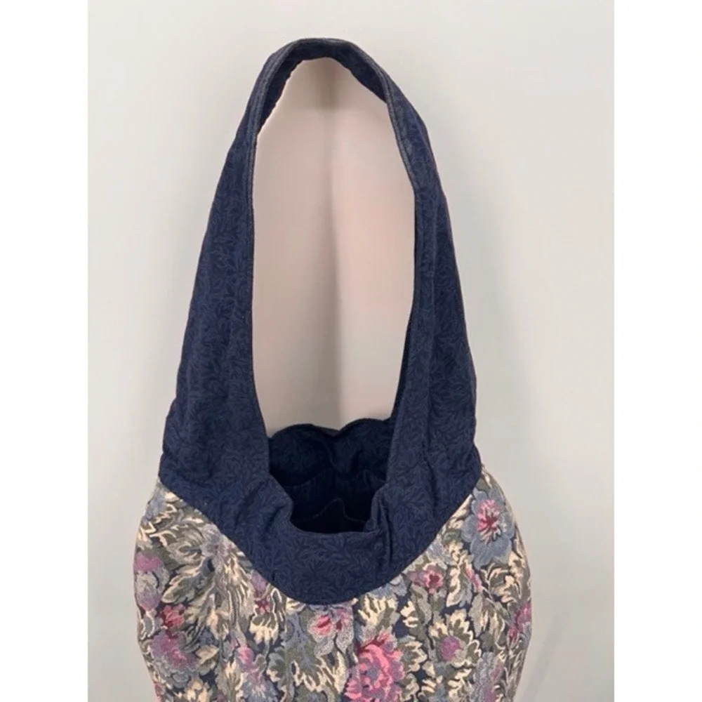 Handmade Floral Tapestry Shoulder Bag Blue Multi Bohemian Hobo Large